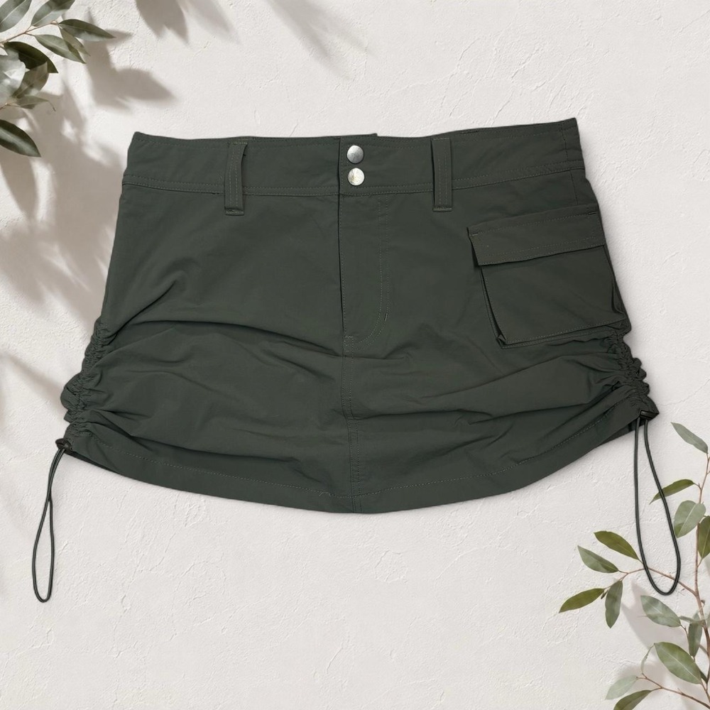 Rue 21 Olive Green Cargo Mini Skirt Y2K Utility Ruched Drawstring Size M